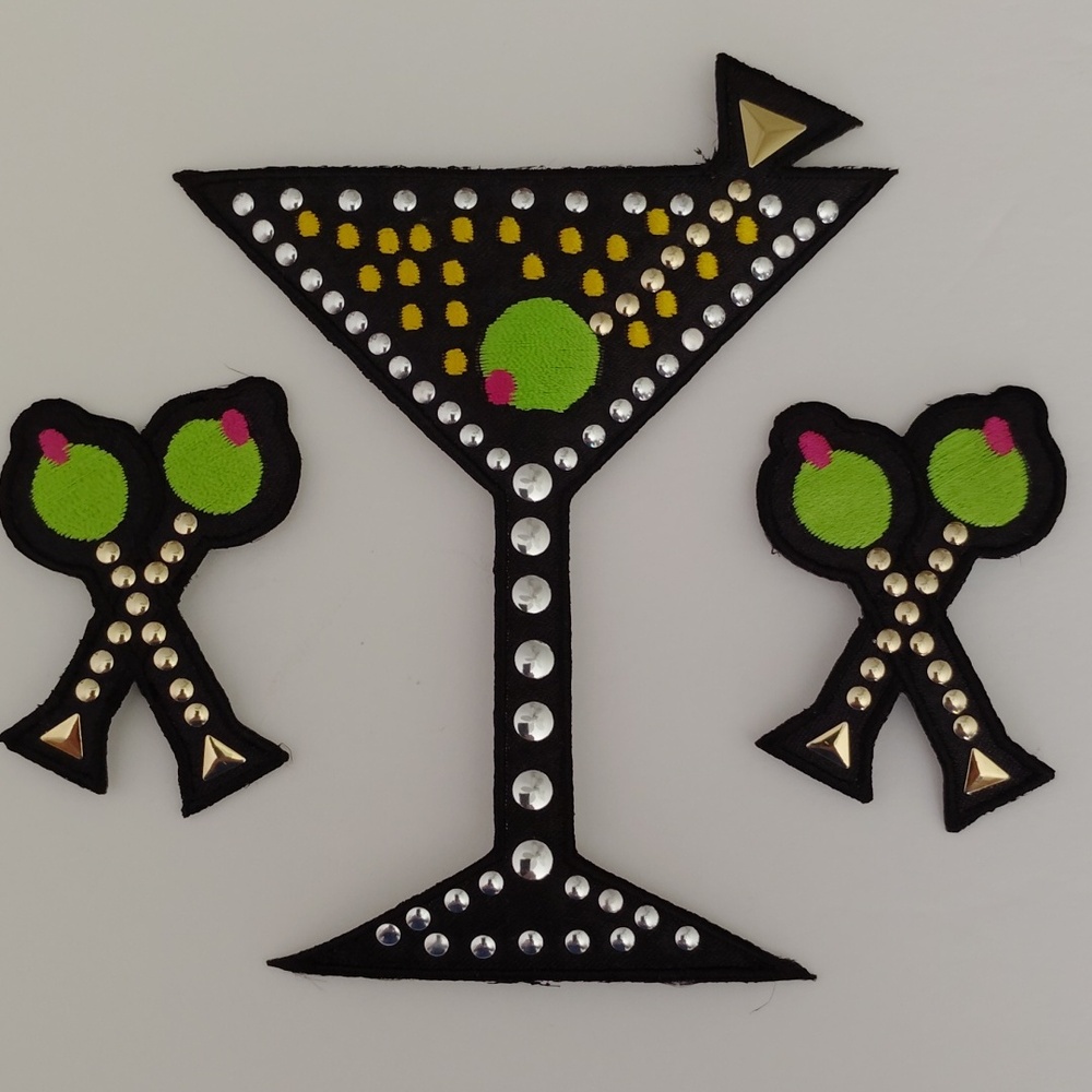 Iron On Cocktail Glasses with Embroidery And Studs